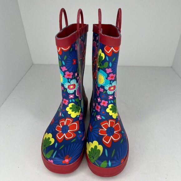 KomforMe Girls Multicolor Floral Rain Boots Mid Top Round Toe Pull On Size 4 - Picture 3 of 9